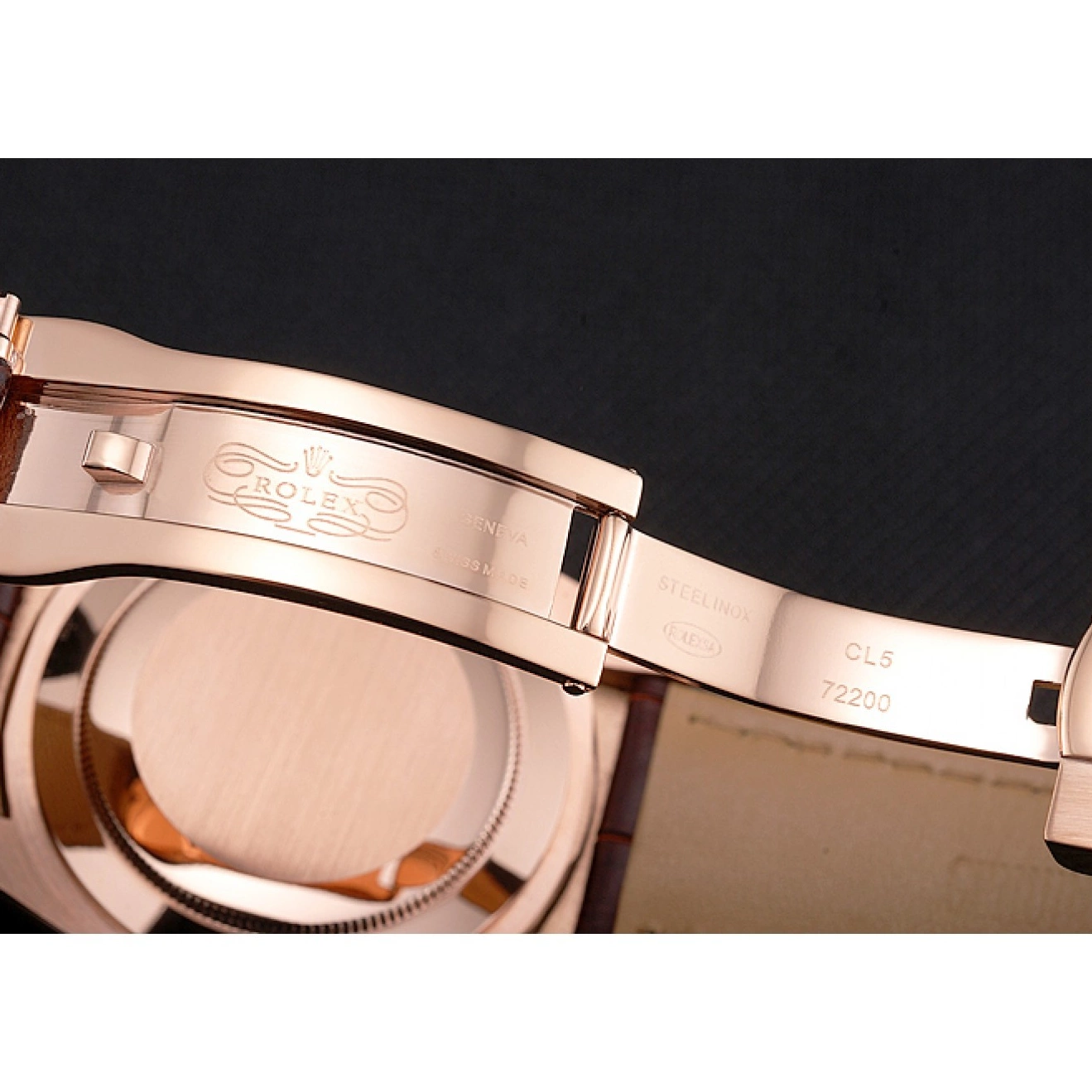 AAA Replica Watches Case Dweller Rolex Sky Brown Rose Dial Leather Brown Gold Strap 0527